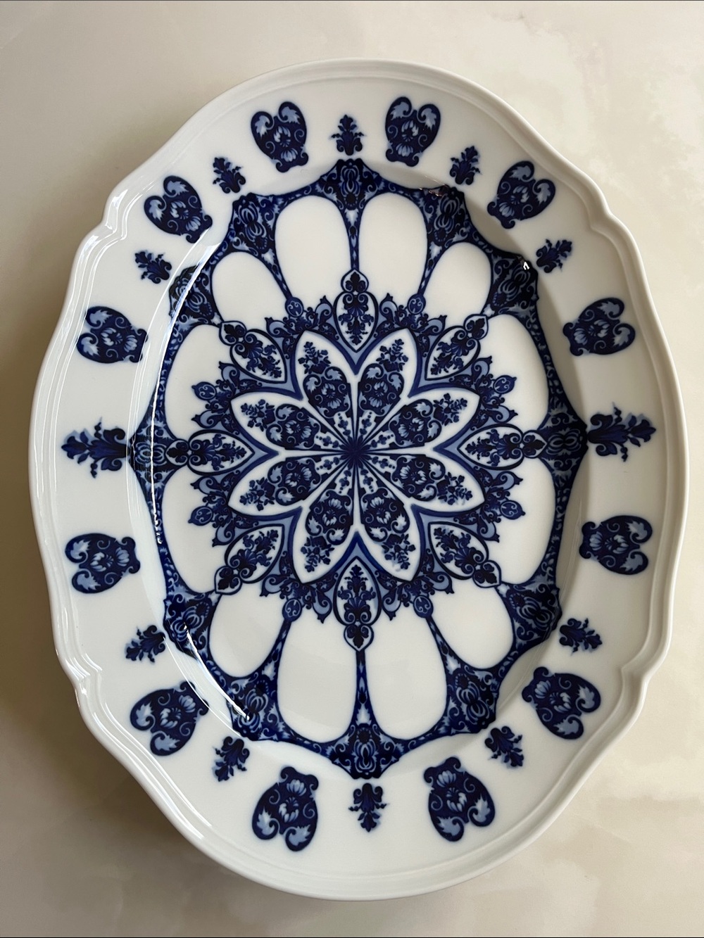 Richard Ginori 1735 Babele Blue Oval Platter Large Porcelain Italy Barneys NY.